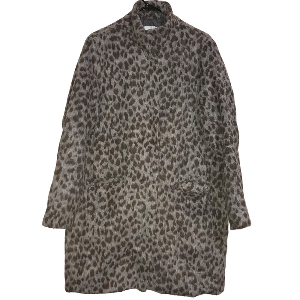Old Navy Coat Cheetah Print Funnel Neck Faux Fur Zip Up Coat Woman’s Size Medium
